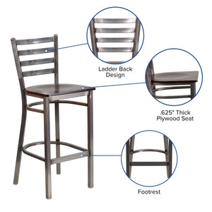 English Elm HERCULES Series Durable Silver Antique Metal Barstool with Cushioned Seat for Restaurants & Home Use Walnut Wood Seat/Clear Coated Metal Frame XU-DG697BLAD-CLR-BAR-WALW-GG