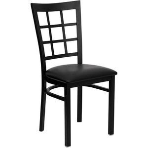 English Elm HERCULES Series Durable Window-Back Metal Restaurant Chair for Stylish Home & Commercial Dining Spaces Black Vinyl Seat/Black Metal Frame XU-DG6Q3BWIN-BLKV-GG