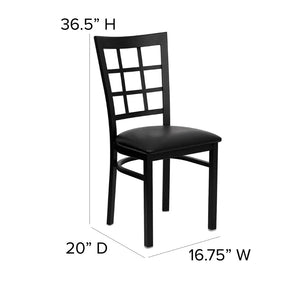 English Elm HERCULES Series Durable Window-Back Metal Restaurant Chair for Stylish Home & Commercial Dining Spaces Black Vinyl Seat/Black Metal Frame XU-DG6Q3BWIN-BLKV-GG