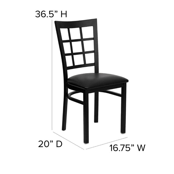English Elm HERCULES Series Durable Window-Back Metal Restaurant Chair for Stylish Home & Commercial Dining Spaces Black Vinyl Seat/Black Metal Frame XU-DG6Q3BWIN-BLKV-GG