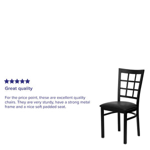 English Elm HERCULES Series Durable Window-Back Metal Restaurant Chair for Stylish Home & Commercial Dining Spaces Black Vinyl Seat/Black Metal Frame XU-DG6Q3BWIN-BLKV-GG