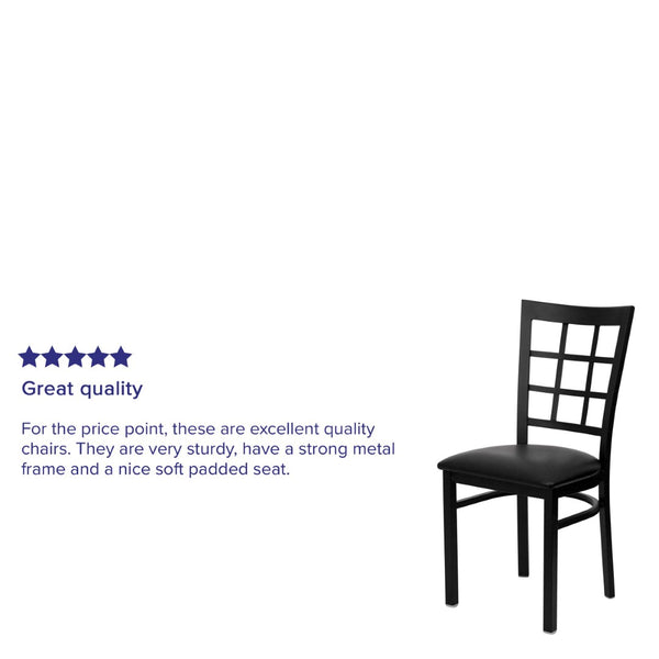English Elm HERCULES Series Durable Window-Back Metal Restaurant Chair for Stylish Home & Commercial Dining Spaces Black Vinyl Seat/Black Metal Frame XU-DG6Q3BWIN-BLKV-GG