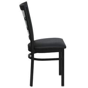 English Elm HERCULES Series Durable Window-Back Metal Restaurant Chair for Stylish Home & Commercial Dining Spaces Black Vinyl Seat/Black Metal Frame XU-DG6Q3BWIN-BLKV-GG