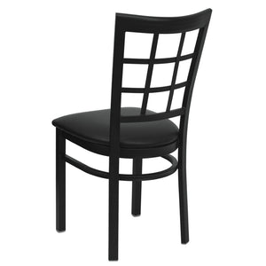 English Elm HERCULES Series Durable Window-Back Metal Restaurant Chair for Stylish Home & Commercial Dining Spaces Black Vinyl Seat/Black Metal Frame XU-DG6Q3BWIN-BLKV-GG