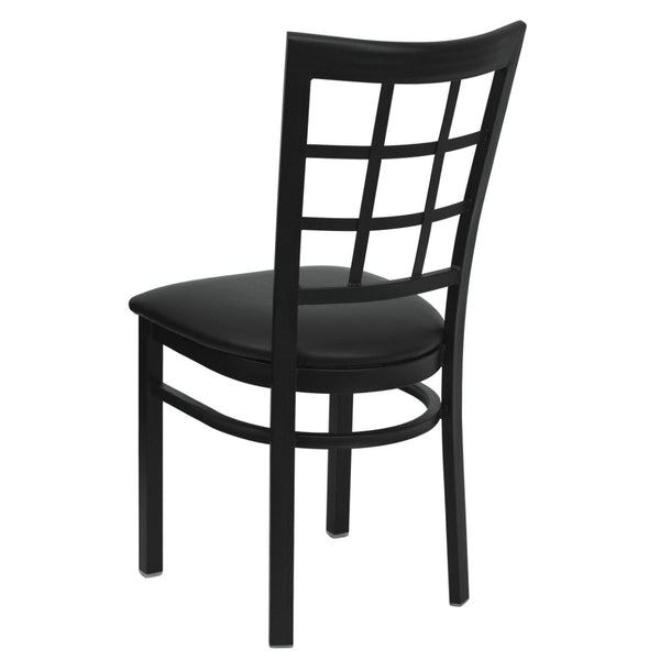 English Elm HERCULES Series Durable Window-Back Metal Restaurant Chair for Stylish Home & Commercial Dining Spaces Black Vinyl Seat/Black Metal Frame XU-DG6Q3BWIN-BLKV-GG
