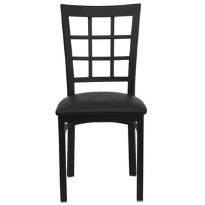 English Elm HERCULES Series Durable Window-Back Metal Restaurant Chair for Stylish Home & Commercial Dining Spaces Black Vinyl Seat/Black Metal Frame XU-DG6Q3BWIN-BLKV-GG