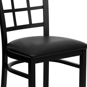English Elm HERCULES Series Durable Window-Back Metal Restaurant Chair for Stylish Home & Commercial Dining Spaces Black Vinyl Seat/Black Metal Frame XU-DG6Q3BWIN-BLKV-GG