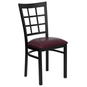 English Elm HERCULES Series Durable Window-Back Metal Restaurant Chair for Stylish Home & Commercial Dining Spaces Burgundy Vinyl Seat/Black Metal Frame XU-DG6Q3BWIN-BURV-GG