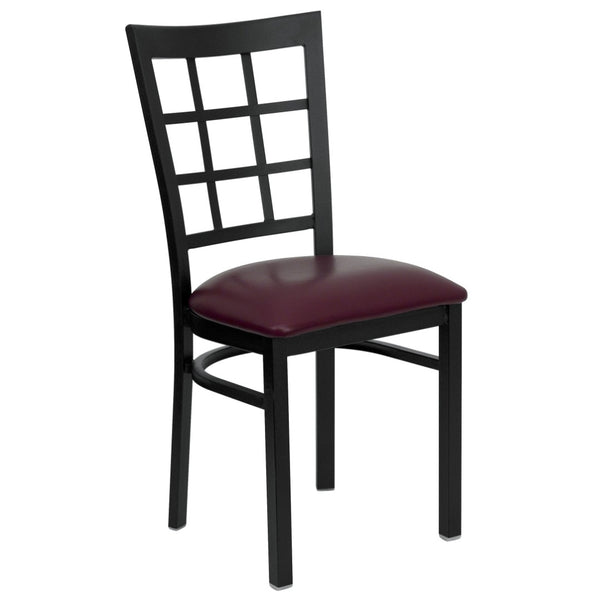 English Elm HERCULES Series Durable Window-Back Metal Restaurant Chair for Stylish Home & Commercial Dining Spaces Burgundy Vinyl Seat/Black Metal Frame XU-DG6Q3BWIN-BURV-GG