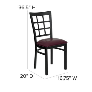 English Elm HERCULES Series Durable Window-Back Metal Restaurant Chair for Stylish Home & Commercial Dining Spaces Burgundy Vinyl Seat/Black Metal Frame XU-DG6Q3BWIN-BURV-GG