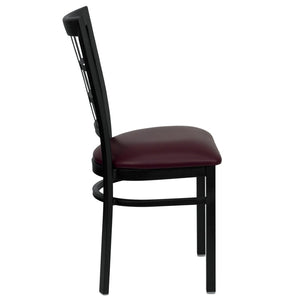 English Elm HERCULES Series Durable Window-Back Metal Restaurant Chair for Stylish Home & Commercial Dining Spaces Burgundy Vinyl Seat/Black Metal Frame XU-DG6Q3BWIN-BURV-GG