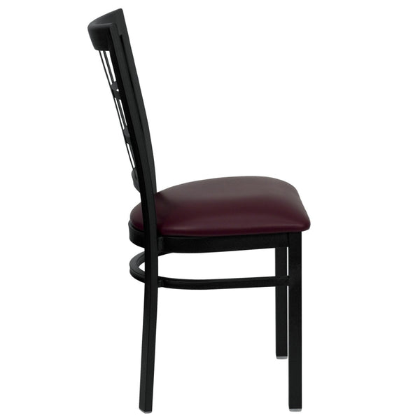 English Elm HERCULES Series Durable Window-Back Metal Restaurant Chair for Stylish Home & Commercial Dining Spaces Burgundy Vinyl Seat/Black Metal Frame XU-DG6Q3BWIN-BURV-GG