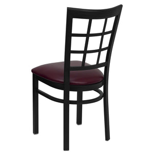 English Elm HERCULES Series Durable Window-Back Metal Restaurant Chair for Stylish Home & Commercial Dining Spaces Burgundy Vinyl Seat/Black Metal Frame XU-DG6Q3BWIN-BURV-GG
