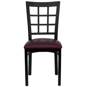 English Elm HERCULES Series Durable Window-Back Metal Restaurant Chair for Stylish Home & Commercial Dining Spaces Burgundy Vinyl Seat/Black Metal Frame XU-DG6Q3BWIN-BURV-GG