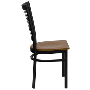 English Elm HERCULES Series Durable Window-Back Metal Restaurant Chair for Stylish Home & Commercial Dining Spaces Cherry Wood Seat/Black Metal Frame XU-DG6Q3BWIN-CHYW-GG