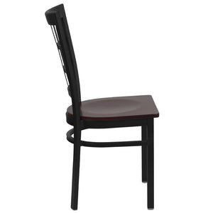 English Elm HERCULES Series Durable Window-Back Metal Restaurant Chair for Stylish Home & Commercial Dining Spaces Mahogany Wood Seat/Black Metal Frame XU-DG6Q3BWIN-MAHW-GG