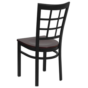 English Elm HERCULES Series Durable Window-Back Metal Restaurant Chair for Stylish Home & Commercial Dining Spaces Mahogany Wood Seat/Black Metal Frame XU-DG6Q3BWIN-MAHW-GG
