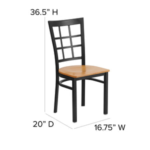 English Elm HERCULES Series Durable Window-Back Metal Restaurant Chair for Stylish Home & Commercial Dining Spaces Natural Wood Seat/Black Metal Frame XU-DG6Q3BWIN-NATW-GG
