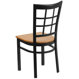 English Elm HERCULES Series Durable Window-Back Metal Restaurant Chair for Stylish Home & Commercial Dining Spaces Natural Wood Seat/Black Metal Frame XU-DG6Q3BWIN-NATW-GG