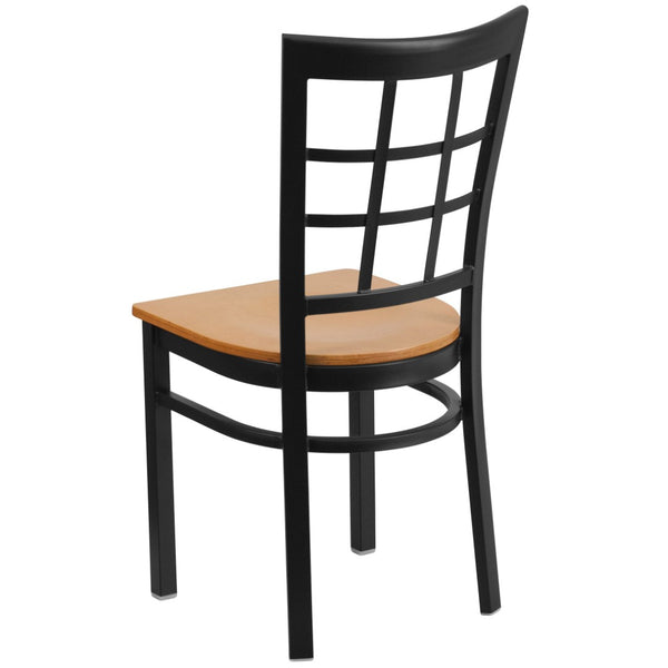 English Elm HERCULES Series Durable Window-Back Metal Restaurant Chair for Stylish Home & Commercial Dining Spaces Natural Wood Seat/Black Metal Frame XU-DG6Q3BWIN-NATW-GG