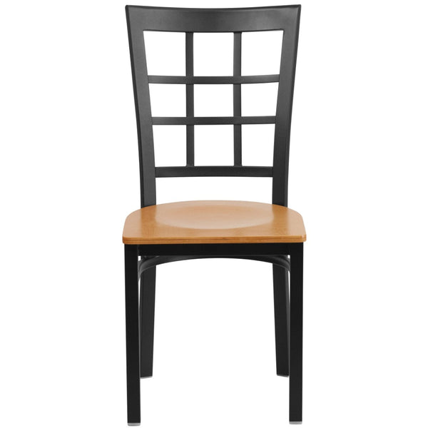 English Elm HERCULES Series Durable Window-Back Metal Restaurant Chair for Stylish Home & Commercial Dining Spaces Natural Wood Seat/Black Metal Frame XU-DG6Q3BWIN-NATW-GG