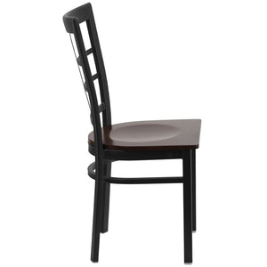 English Elm HERCULES Series Durable Window-Back Metal Restaurant Chair for Stylish Home & Commercial Dining Spaces Walnut Wood Seat/Black Metal Frame XU-DG6Q3BWIN-WALW-GG