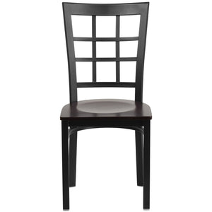 English Elm HERCULES Series Durable Window-Back Metal Restaurant Chair for Stylish Home & Commercial Dining Spaces Walnut Wood Seat/Black Metal Frame XU-DG6Q3BWIN-WALW-GG