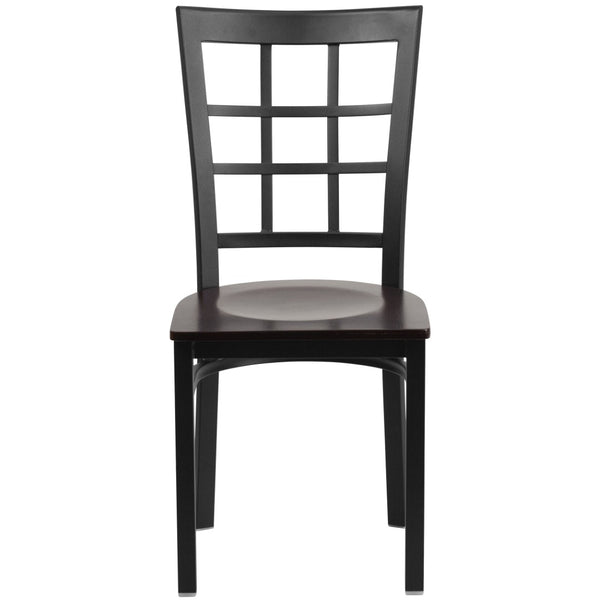 English Elm HERCULES Series Durable Window-Back Metal Restaurant Chair for Stylish Home & Commercial Dining Spaces Walnut Wood Seat/Black Metal Frame XU-DG6Q3BWIN-WALW-GG