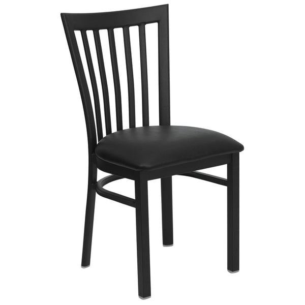 English Elm HERCULES Classic Heavy-Duty Metal School House Chair for Dining, Café, and Restaurant Use Black Vinyl Seat/Black Metal Frame XU-DG6Q4BSCH-BLKV-GG