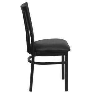 English Elm HERCULES Classic Heavy-Duty Metal School House Chair for Dining, Café, and Restaurant Use Black Vinyl Seat/Black Metal Frame XU-DG6Q4BSCH-BLKV-GG