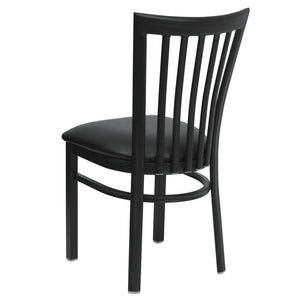 English Elm HERCULES Classic Heavy-Duty Metal School House Chair for Dining, Café, and Restaurant Use Black Vinyl Seat/Black Metal Frame XU-DG6Q4BSCH-BLKV-GG