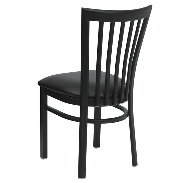 English Elm HERCULES Classic Heavy-Duty Metal School House Chair for Dining, Café, and Restaurant Use Black Vinyl Seat/Black Metal Frame XU-DG6Q4BSCH-BLKV-GG