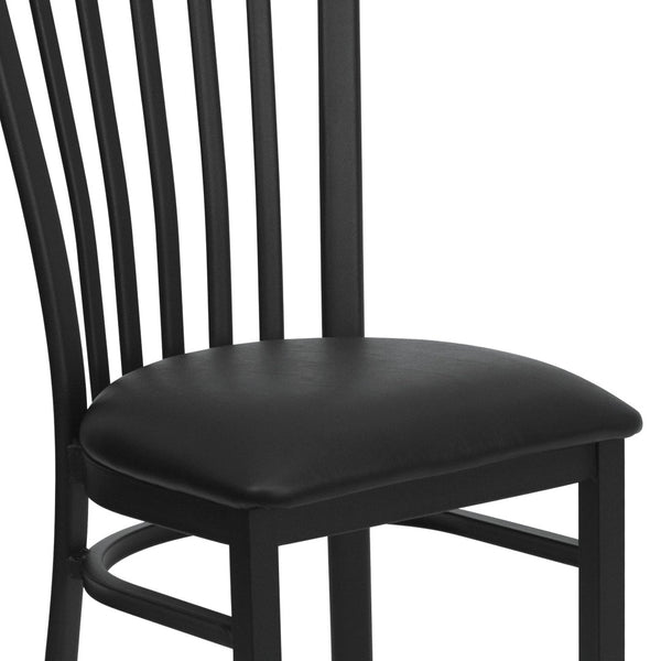 English Elm HERCULES Classic Heavy-Duty Metal School House Chair for Dining, Café, and Restaurant Use Black Vinyl Seat/Black Metal Frame XU-DG6Q4BSCH-BLKV-GG