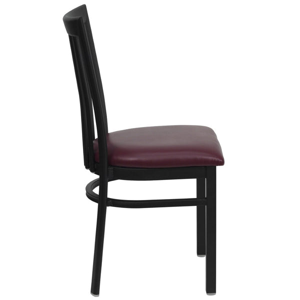 English Elm HERCULES Classic Heavy-Duty Metal School House Chair for Dining, Café, and Restaurant Use Burgundy Vinyl Seat/Black Metal Frame XU-DG6Q4BSCH-BURV-GG