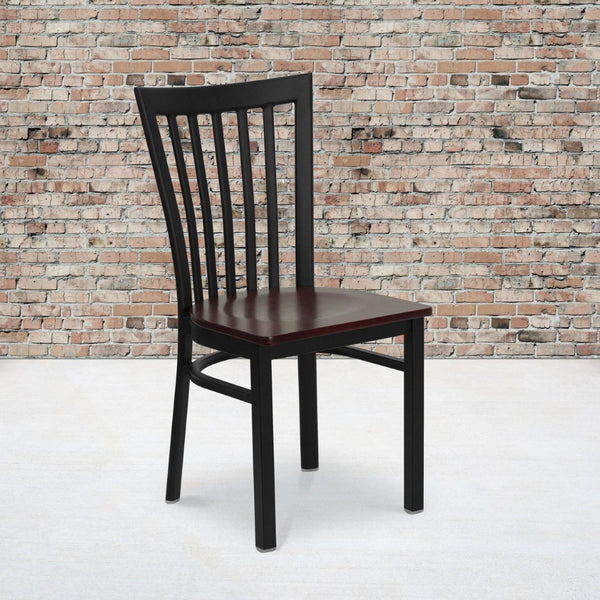 English Elm HERCULES Classic Heavy-Duty Metal School House Chair for Dining, Café, and Restaurant Use Mahogany Wood Seat/Black Metal Frame XU-DG6Q4BSCH-MAHW-GG