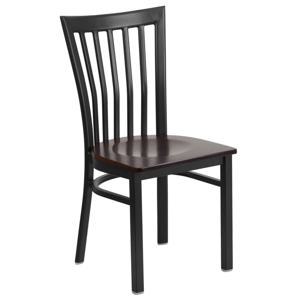 English Elm HERCULES Classic Heavy-Duty Metal School House Chair for Dining, Café, and Restaurant Use Walnut Wood Seat/Black Metal Frame XU-DG6Q4BSCH-WALW-GG