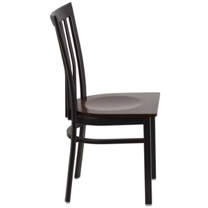 English Elm HERCULES Classic Heavy-Duty Metal School House Chair for Dining, Café, and Restaurant Use Walnut Wood Seat/Black Metal Frame XU-DG6Q4BSCH-WALW-GG