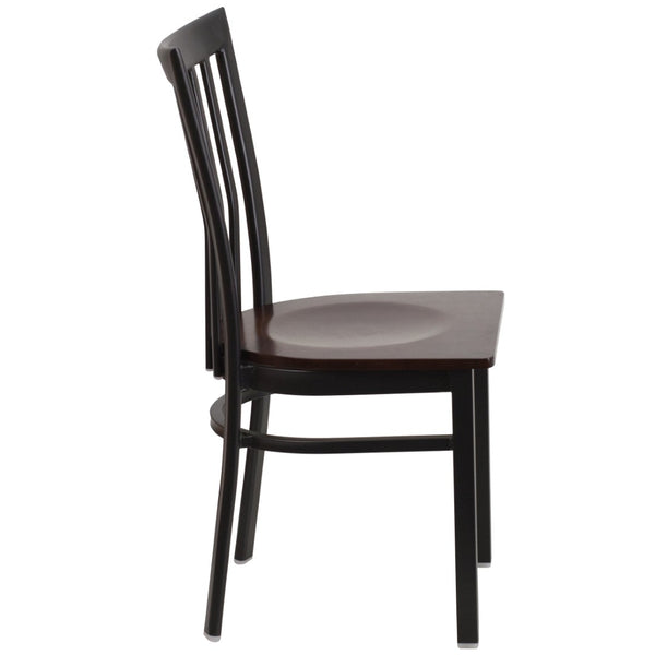 English Elm HERCULES Classic Heavy-Duty Metal School House Chair for Dining, Café, and Restaurant Use Walnut Wood Seat/Black Metal Frame XU-DG6Q4BSCH-WALW-GG