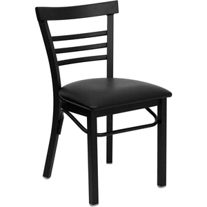 English Elm HERCULES Series Three-Slat Ladder Back Metal Restaurant Chair - Durable, Easy-Care, Modern Style Black Vinyl Seat/Black Metal Frame XU-DG6Q6B1LAD-BLKV-GG