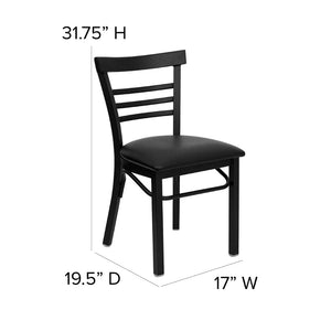English Elm HERCULES Series Three-Slat Ladder Back Metal Restaurant Chair - Durable, Easy-Care, Modern Style Black Vinyl Seat/Black Metal Frame XU-DG6Q6B1LAD-BLKV-GG