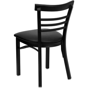 English Elm HERCULES Series Three-Slat Ladder Back Metal Restaurant Chair - Durable, Easy-Care, Modern Style Black Vinyl Seat/Black Metal Frame XU-DG6Q6B1LAD-BLKV-GG
