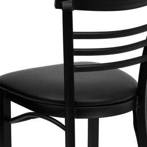 English Elm HERCULES Series Three-Slat Ladder Back Metal Restaurant Chair - Durable, Easy-Care, Modern Style Black Vinyl Seat/Black Metal Frame XU-DG6Q6B1LAD-BLKV-GG