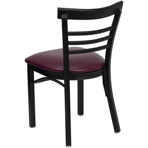 English Elm HERCULES Series Three-Slat Ladder Back Metal Restaurant Chair - Durable, Easy-Care, Modern Style Burgundy Vinyl Seat/Black Metal Frame XU-DG6Q6B1LAD-BURV-GG