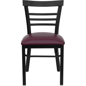 English Elm HERCULES Series Three-Slat Ladder Back Metal Restaurant Chair - Durable, Easy-Care, Modern Style Burgundy Vinyl Seat/Black Metal Frame XU-DG6Q6B1LAD-BURV-GG