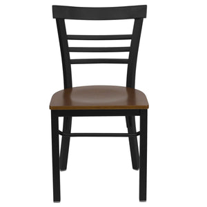 English Elm HERCULES Series Three-Slat Ladder Back Metal Restaurant Chair - Durable, Easy-Care, Modern Style Cherry Wood Seat/Black Metal Frame XU-DG6Q6B1LAD-CHYW-GG