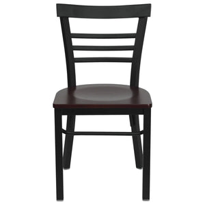 English Elm HERCULES Series Three-Slat Ladder Back Metal Restaurant Chair - Durable, Easy-Care, Modern Style Mahogany Wood Seat/Black Metal Frame XU-DG6Q6B1LAD-MAHW-GG