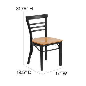 English Elm HERCULES Series Three-Slat Ladder Back Metal Restaurant Chair - Durable, Easy-Care, Modern Style Natural Wood Seat/Black Metal Frame XU-DG6Q6B1LAD-NATW-GG