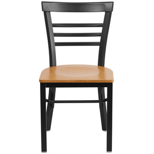 English Elm HERCULES Series Three-Slat Ladder Back Metal Restaurant Chair - Durable, Easy-Care, Modern Style Natural Wood Seat/Black Metal Frame XU-DG6Q6B1LAD-NATW-GG