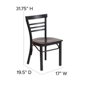 English Elm HERCULES Series Three-Slat Ladder Back Metal Restaurant Chair - Durable, Easy-Care, Modern Style Walnut Wood Seat/Black Metal Frame XU-DG6Q6B1LAD-WALW-GG