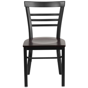 English Elm HERCULES Series Three-Slat Ladder Back Metal Restaurant Chair - Durable, Easy-Care, Modern Style Walnut Wood Seat/Black Metal Frame XU-DG6Q6B1LAD-WALW-GG